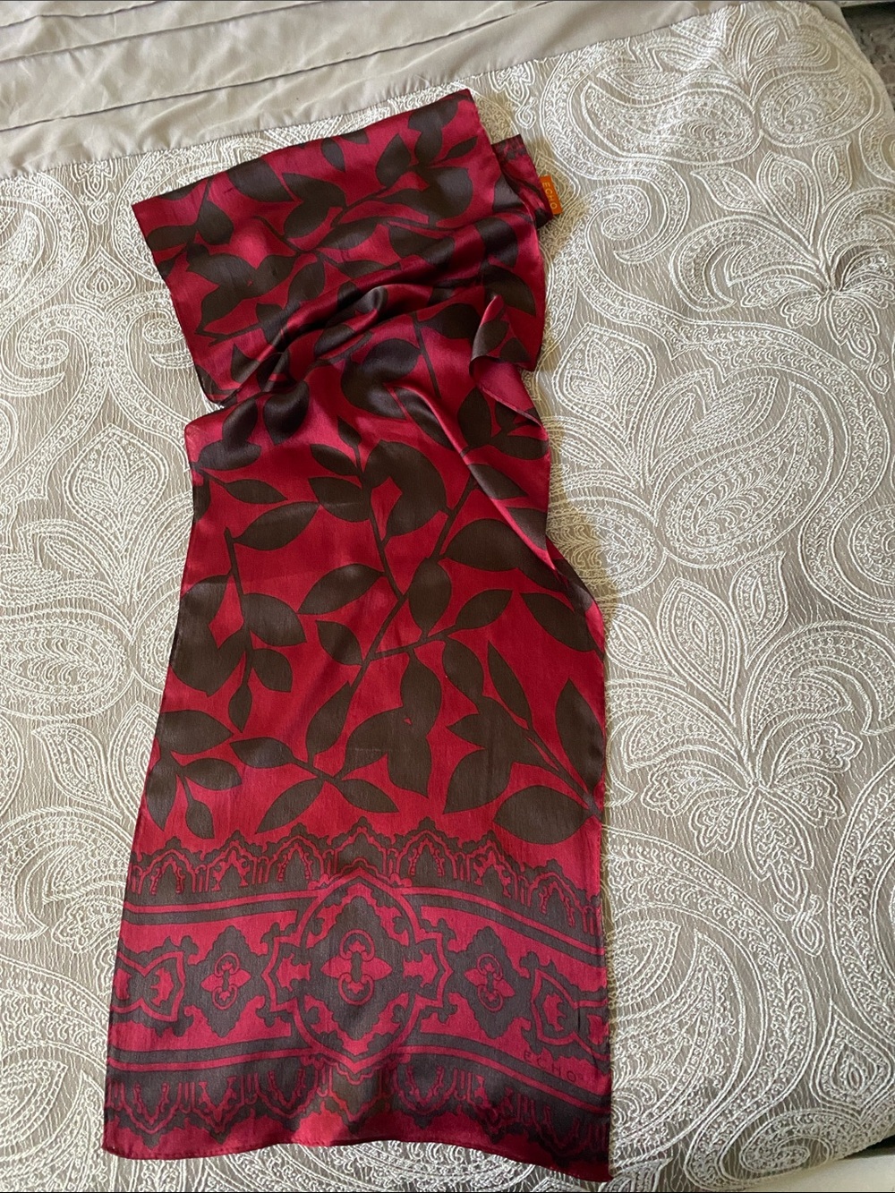 Echo Red and Grey Floral Silk Scarf
